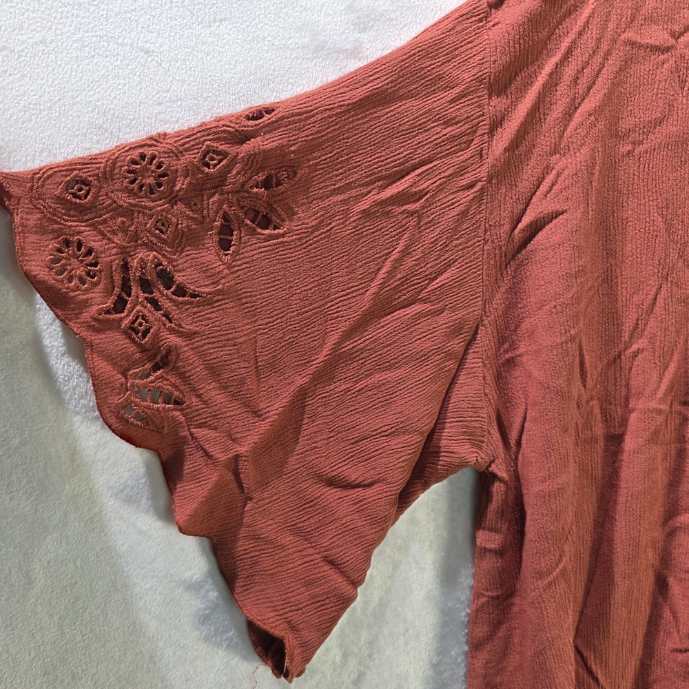 Maurices Terracotta Open-Front Cardigan Lace Accents Bell Sleeves Sz XXL - Picture 3 of 6